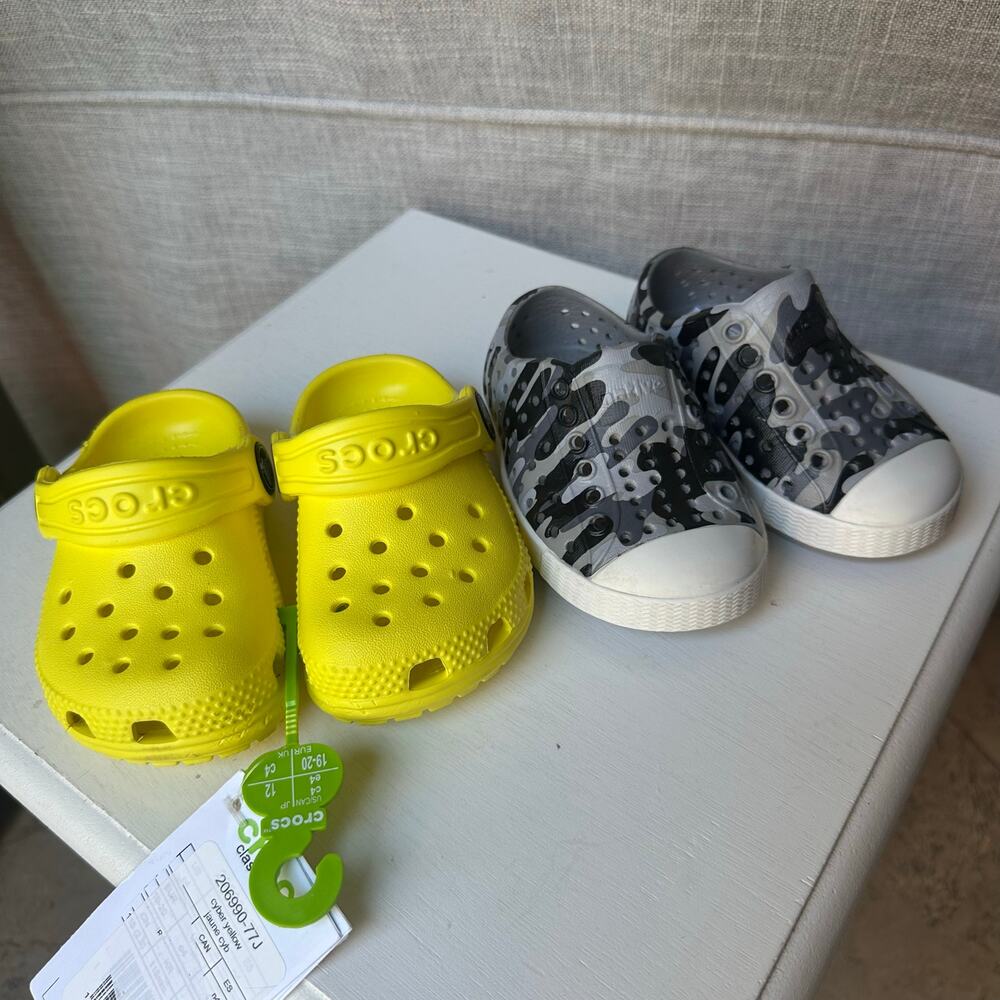 A bundle of toddler Crocs and Native shoes Sz 4C